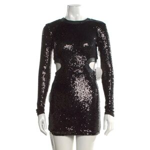STAUD Black Sequin Long-Sleeve Cutout Mini Dress